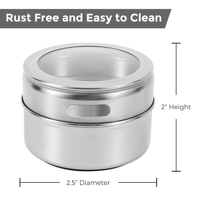 Magnetic Spice Tins 12pcs,Stainless-Steel Magnetic Spice Container Magnetic Spice Jars Easy to Clean and Rust Free Includes 120 Labeling Stickers