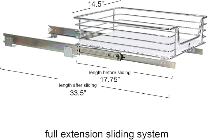 Household Essentials Glidez Chrome-Plated Steel Pull-Out/Slide-Out Storage Organizer with Plastic Liner for Under Cabinet Use - 1-Tier Design - Fits Standard Size Cabinet or Shelf, Chrome