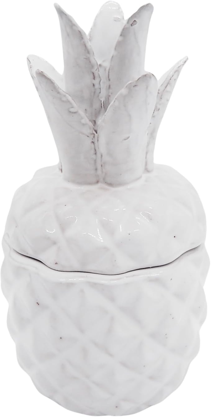 White Ceramic Pineapple Canister Storage Jar, Tropical Home Decor, Kitchen & Bar Accessory, 9.5 Inches