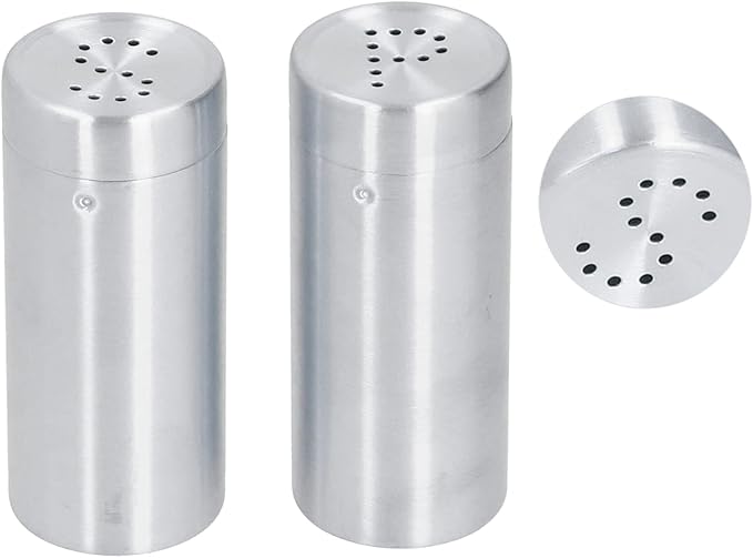 2pcs Spice Stainless Steel Pepper & Salt Shaker Dredge Seasoning Bottle Kitchen Tool (Silver)