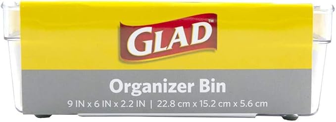 Glad Plastic Drawer Storage Tray – Heavy Duty Organizer Bin for Home, Kitchen, Bath, Bedroom, Office | Non-Slip Feet, 9x6, Clear