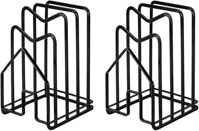 SUNFICON 2 Pack Cutting Board Racks Holders Pot Pan Lids Holders Chopping Board Organizers Thin Bakeware Trays Dry Display Stands Kitchen Countertop Cabinet Office Black