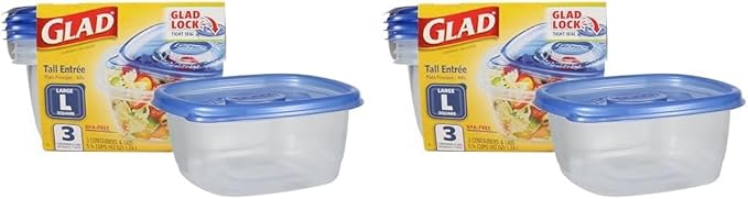 Glad GladWare Tall Entree Food Storage Containers | Large Square Containers Hold up to 42 Ounces, 3 Count | Strong and Sturdy Food Storage Holders (Pack of 2)