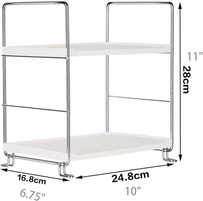 lemonadeus 2-Tier Standing Rack Kitchen Cabinet Spice Rack Plastic/Metal Vanity Tray Cosmetic Organizer Standing Counter Shelf Skincare Organizer (Silver)