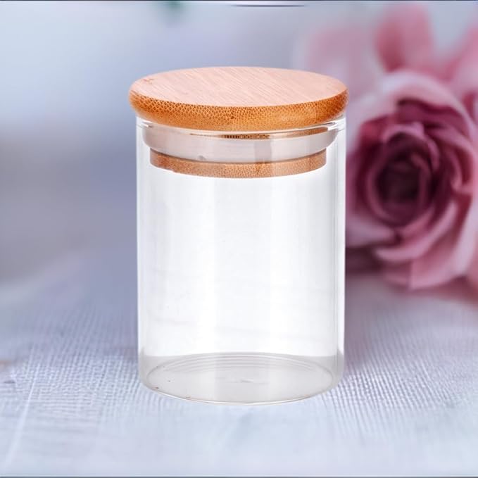 JUVITUS 2 oz Clear Glass Tall Borosilicate Jar with Bamboo Silicone Sealed Lid (6 Pack)