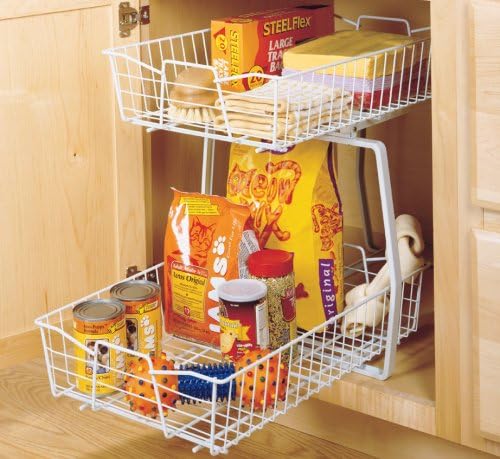 ClosetMaid 14 in. Pull Out Cabinet Organizer, 2 Tier, Heavy Duty, Slide Out Pantry Shelves Drawers for Kitchen, Bathroom, White