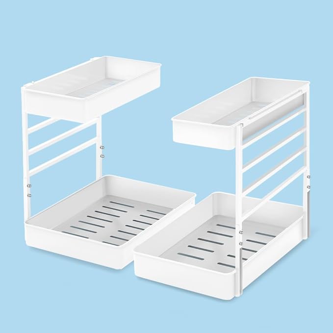 EVERIE Pull Out Slide Shelf Organizer for Under Sink Organization in Kitchen, Bathroom, Counter, Cabinets (White, 2 Sets)