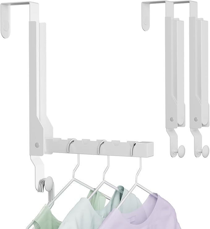 2 Packs Over The Door Clothes Drying Rack, Foldable Portable Over Door Hooks, Space Saving Door Hanger Collapsible Coat Towel Racks for Laundry Bathroom Home Organization Travel Storage (2Pack, White)