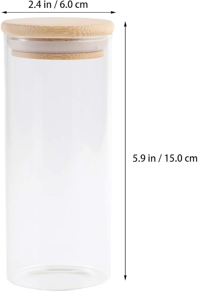 Hemoton 380ml Glass Kitchen Canisters with Airtight Bamboo Lid Glass Storage Jars Kitchen Organization for Flour Sugar Coffee Bean Candy Snack Loose Tea Salt, 6.5 x 6.5 x 15cm