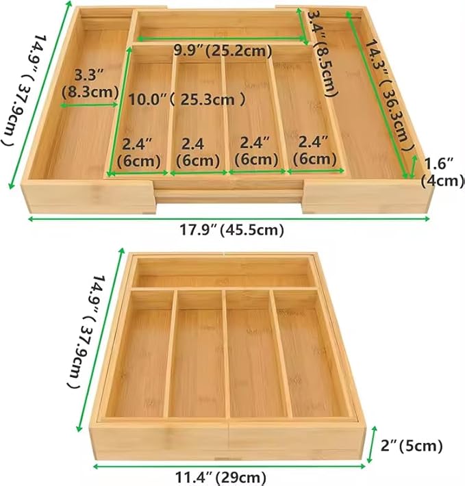 Bamboo Silverware Drawer Organizer Kitchen Utensil Holder -Expandable Cutlery Drawer Organizer with Dividers for Flatware, Storage Organizer (7 Slots)