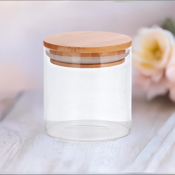 JUVITUS 10 oz Clear Glass Borosilicate Jar with Bamboo Silicone Sealed Lid (6 Pack) Nuts Spice or Kitchen Storage