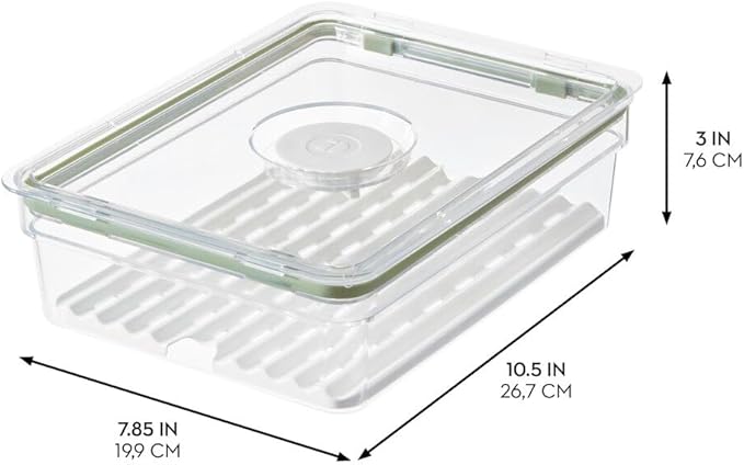 iDesign Large Fridge Produce Bin with Removable Drainage Tray and Lid - Set of 2 - Clear/White
