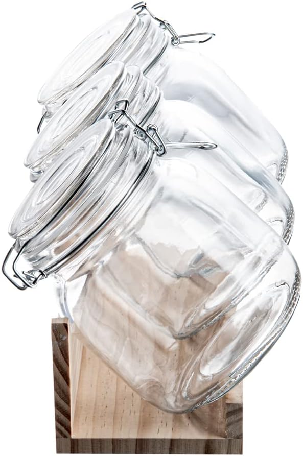 Restaurantware Vetri 30.4 Ounces Glass Storage Jars 3-Piece Dishwashable Glass Cookie Jars - Airtight Seal Hot & Cold Friendly Clear Glass Glass Candy Jars For Kitchen Laundry Or Storage
