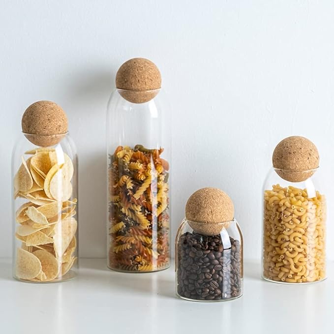 Glass Jars with Cork Lids, Candy Jar with Lid, Coffee jar for Counter, Cookie Jar with Airtight Lids, Clear Glass Jar for Candy, Tea, Coffee Bean, Sugar, Spices, Apothecary etc (700ml/24oz)