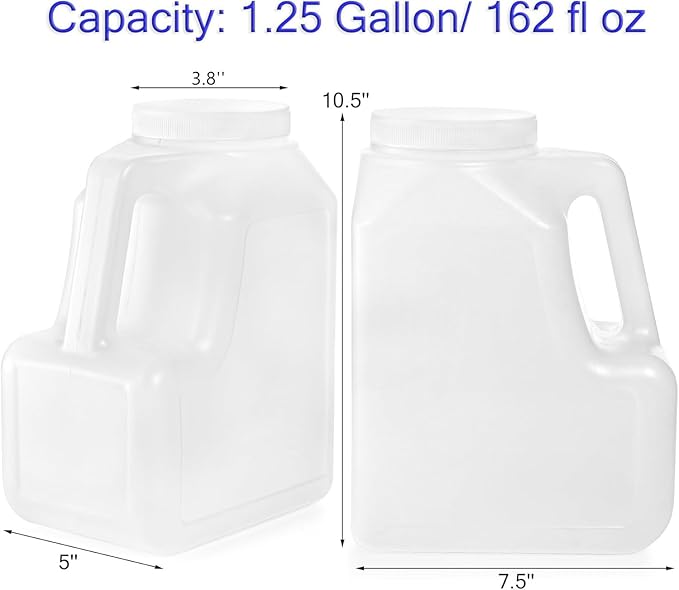 Yesland 2 Pcs White Plastic Gallon Jar with Handle and Airtight Lid - Square Empty Storage Containers and Jugs - 1.25 Gallon Wide Mouth Bottles for Craft Supplies, Paint, Detergent Storage, Liquids