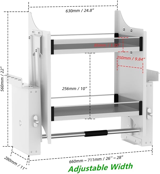 Pull Down Shelf for Kitchen Upper Cabinet, Heavy Duty Cabinet Organizer Large Storage Space, 26-28 Inch Width, White