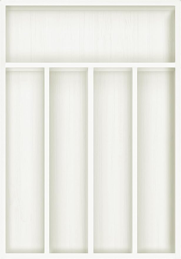 Utopia Kitchen Silverware Organizer, Bamboo Utensil Drawer Organizer for Cutlery, Utensils & Flatware (5 Compartment, White) Pack of 1