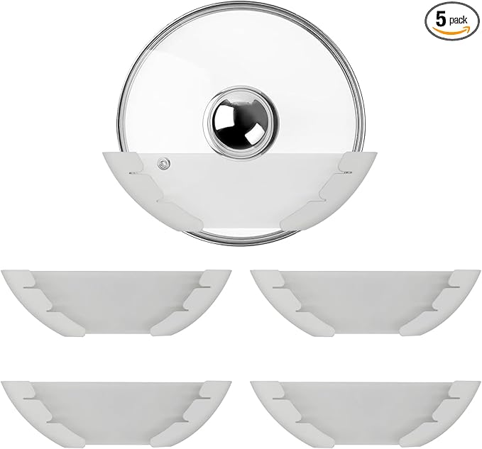 Universal Pot Lid Organizer for Cabinet, 5 Pcs Pan Lids Organizers Inside Cabinet Door Wall Mount Pots Top Storage Rack Holder for Kitchen, Fits 6" to 13.5" (5pcs white)