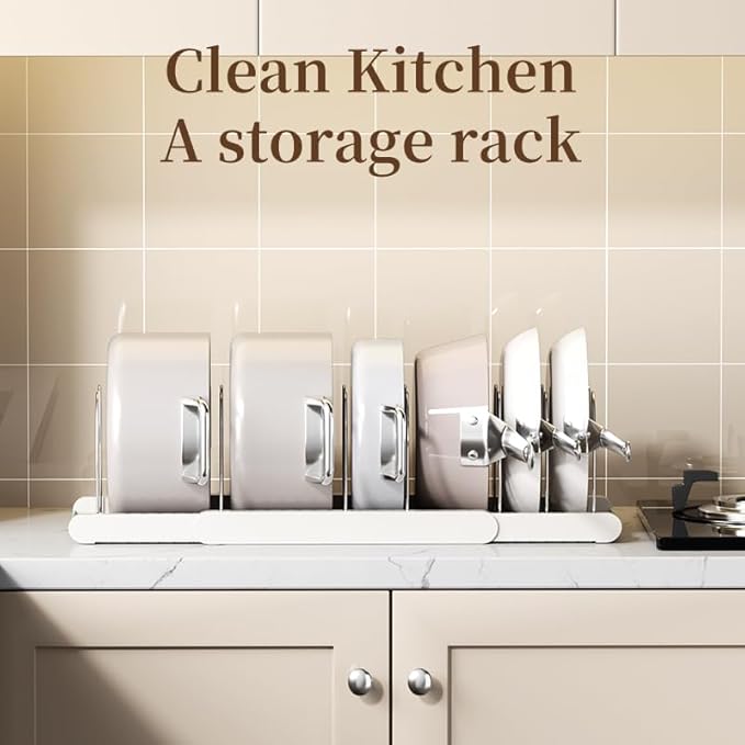 Pot Rack -Expandable Pan Organizer for Cabinet,Pot Lid Holder with 7 Adjustable Compartment for Kitchen Cabinet Cookware Baking Frying Rack,Black