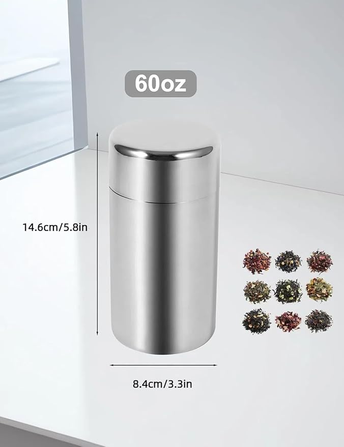Stainless Steel Canister, 550ml Airtight Canister Storage Container for Tea Bag, Loose Tea, Pantry Storage (L) 5.8x3.3in