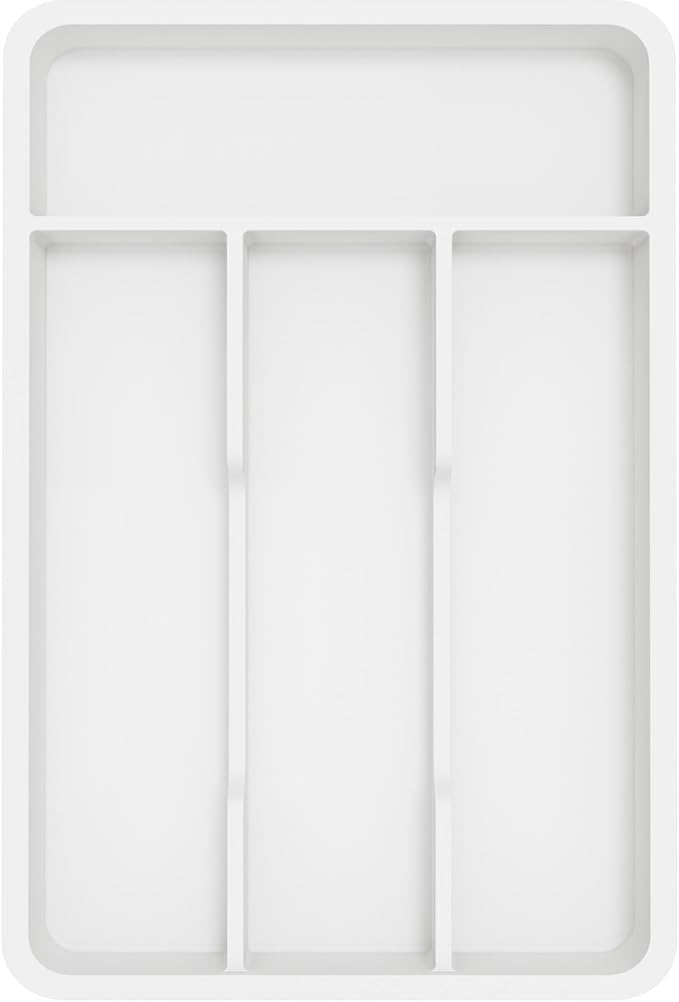 Lifewit Silverware Tray, Cutlery Drawer Organizer Storage for Kitchen, Plastic Flatware Utensil Holder Divider for Spoons Forks Knives Tableware, 4 Compartment, White