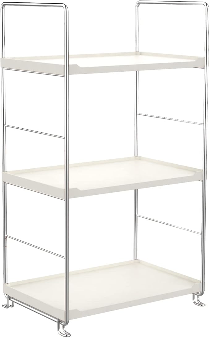3-Tier Bathroom Countertop Organizer -Makeup Organizer -Corner Storage Shelf- Kitchen Spice Rack Standing Shelf-Great for Vanity, Bathroom, Bedroom, Kitchen (Silver & White)