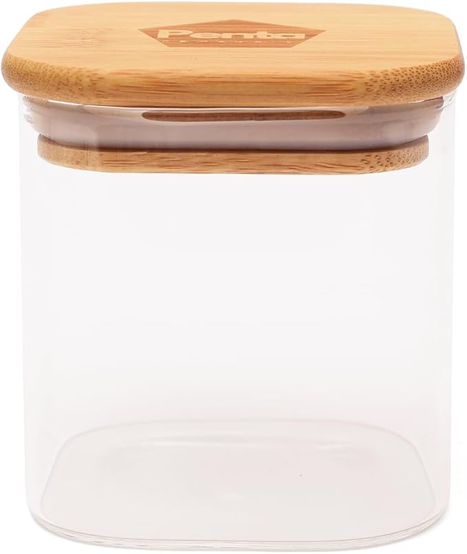 Glass Food Storage Jars Set of 4, (Square) Glass Storage Containers with Bamboo Lid Airtight For Serving Tea, Coffee, Flour, Sugar, Candy, Cookie, Spice and More