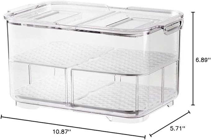 SANNO Refrigerator Food Storage Containers Stay Fresh,Food Storage Container Bin Stackable Refrigerator Freezer Organizer Fresh Keeper Drawers with Vented Lids and Removable Drain Tray