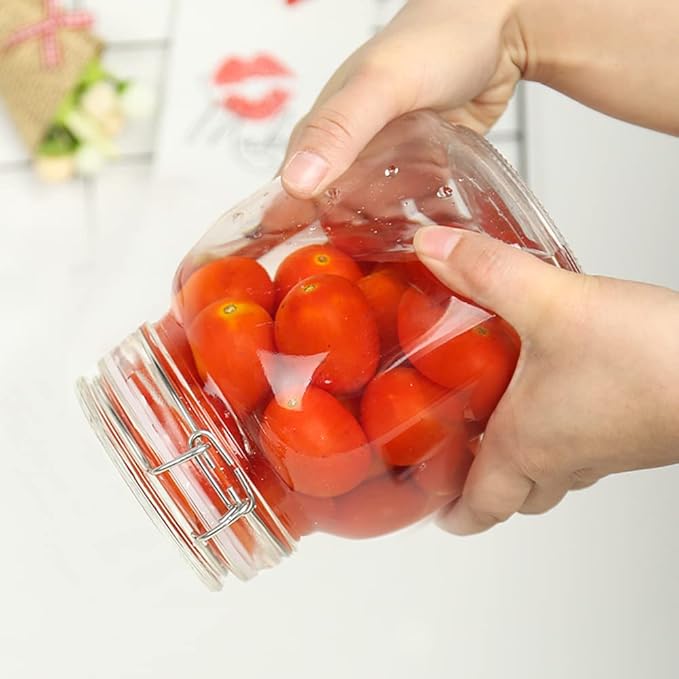 32oz Glass Food Storage Jars with Airtight Clamp Lids,Set of 4 Airtight Glass Canister Square- Clear Storage Container for Kitchen Container Storing Sugar, Flour, Cereal,Coffee,Spice…