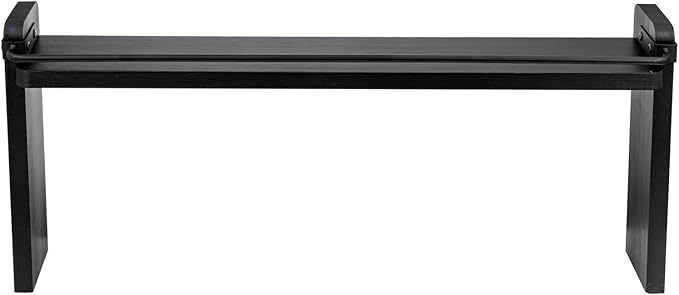 MyGift 33 Inch Wide Over The Stove Top Spice Shelf, Rustic Coal Black Solid Wood and Industrial Black Metal Space Saving Stovetop Range Storage Display Rack