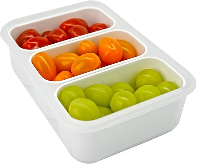 carrotez Food Storage Containers with 3 Removable Compartments, Food Prep Container with Airtight Lids, Portion Control Container, Microwave Safe, Reusable, 4.64 Cup (1100ml)