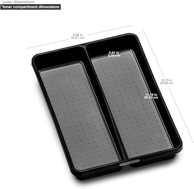 madesmart Premium Antimicrobial Classic Mini Utensil Tray Soft Grip, Non-Slip Kitchen Drawer, Multi-Purpose Home Organization, EPA Certified, 2 Compartments, Carbon