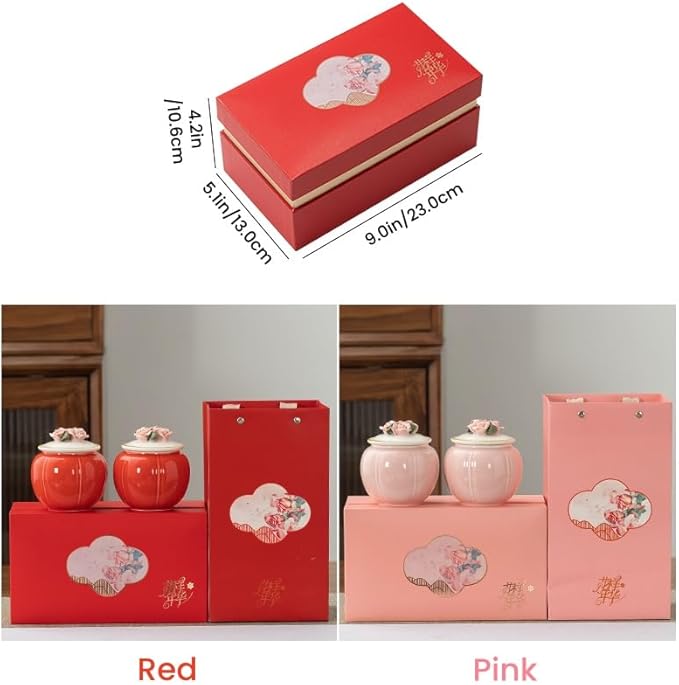 the wonderful years of youth Ceramic Storage Jars, Vintage Chinese Style Storage Jars with airtight Traditional Tea Tins Cans Canister for Kitchen Spice, biscuit,Tea, candy,Coffee,red,pink (Pink)