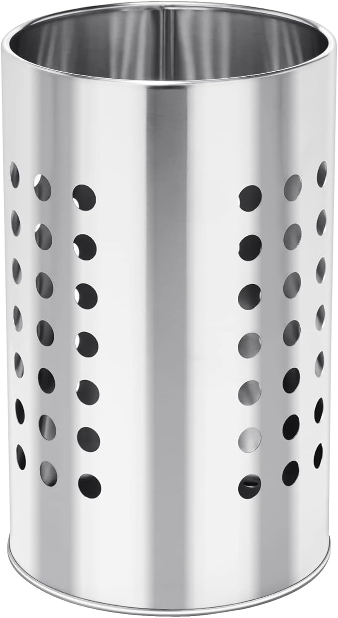 EORTA Stainless Steel Kitchen Utensil Holder Flatware Cylinder Silverware Draining Organizer Drying Rack with Round Drain Holes for Forks, Knives, Spoons, Chopsticks, Medium