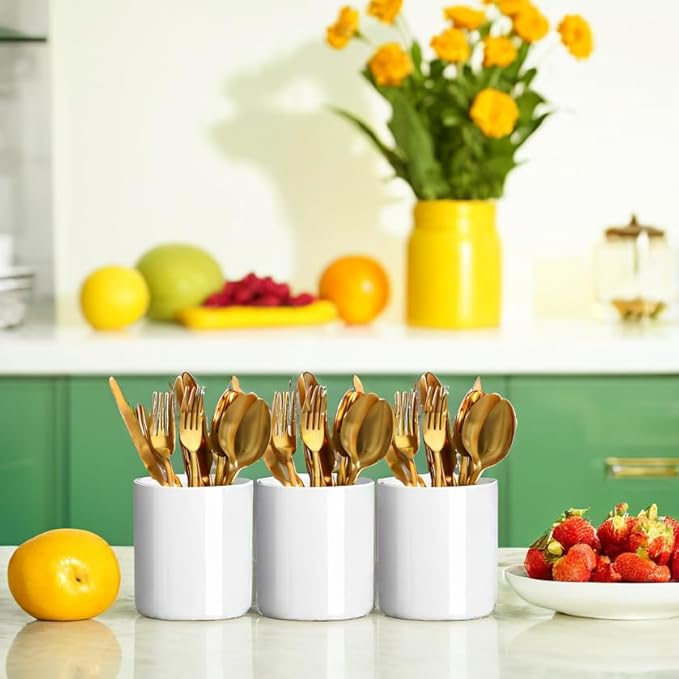 Utensils Holder, Caddy Cutlery Holder Silverware, Utensils Organizer Elegant white Porcelain, Spoon Holder for Party Tableware Holder for Kitchen Table, Cabinet
