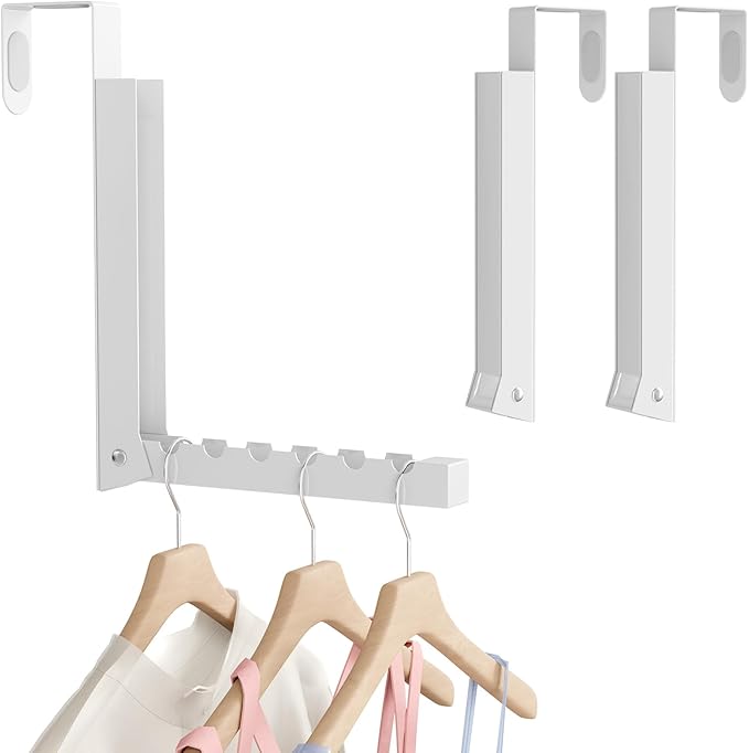 2 Pack Over The Door Hangers for Clothes, Folding Over The Door Drying Rack for Laundry,Over The Door Clothes Hanger,Overdoor Hanger Hook Coat Rack, Drying Rack for Dorm, Portable,White