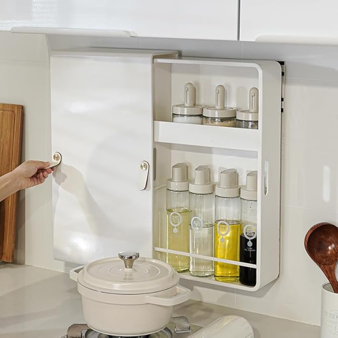 Carbon Steel Wall Mounted Kitchen Storage Pull Out Durable Slide Out Spice Racks Organizer,Two way movement,No drill Wall Mounted,Three silent sliders design, High-end Condiment Rack