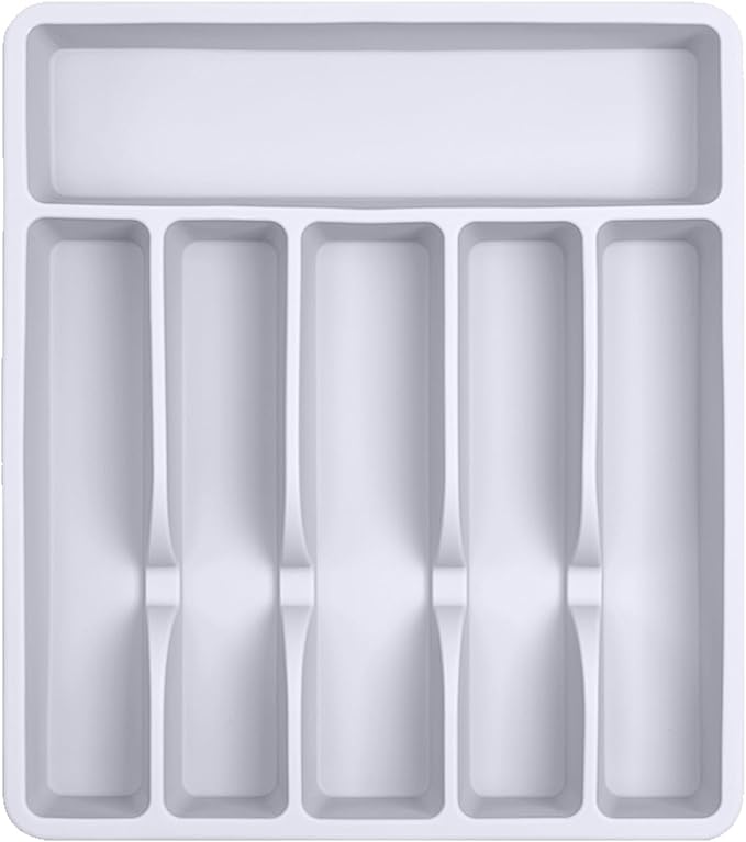 Silicone Silverware Drawer Organizer – Non-Slip Utensil Holder for Kitchen Drawers | Cutlery Tray for Forks, Knives, Spoons & More | Durable, BPA-Free, Easy to Clean – White