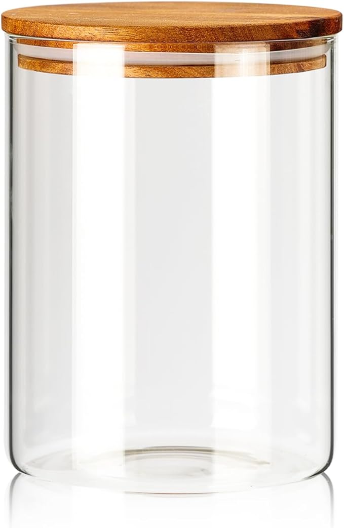 Labina Glass Storage Container Airtight Food Jars Kitchen Canister with Wood Lids, 64 Oz Wide Mouth Pantry Organization Glass Jar for Flour, Sugar, Cookie, Spagetti, Nuts and Candy