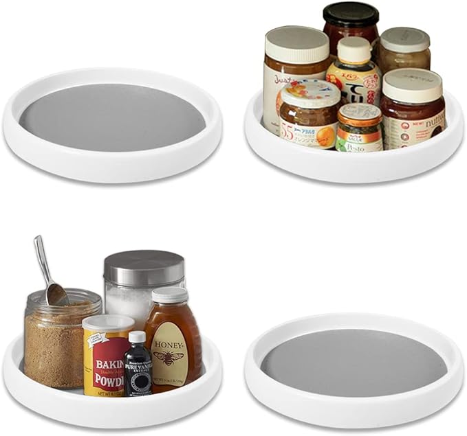 4pcs/pack Inner 9-inch Lazy Susan Kitchen Pantry Spice Rack Fridge Holder White Grey Non Skid Turntable Cans Cabinet Under Sink Organizer
