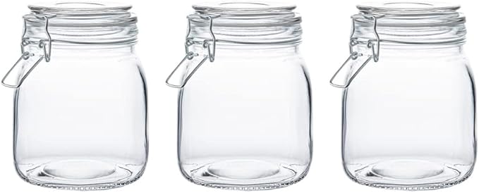 Restaurantware Vetri 30.4 Ounces Glass Storage Jars 3-Piece Dishwashable Glass Cookie Jars - Airtight Seal Hot & Cold Friendly Clear Glass Glass Candy Jars For Kitchen Laundry Or Storage
