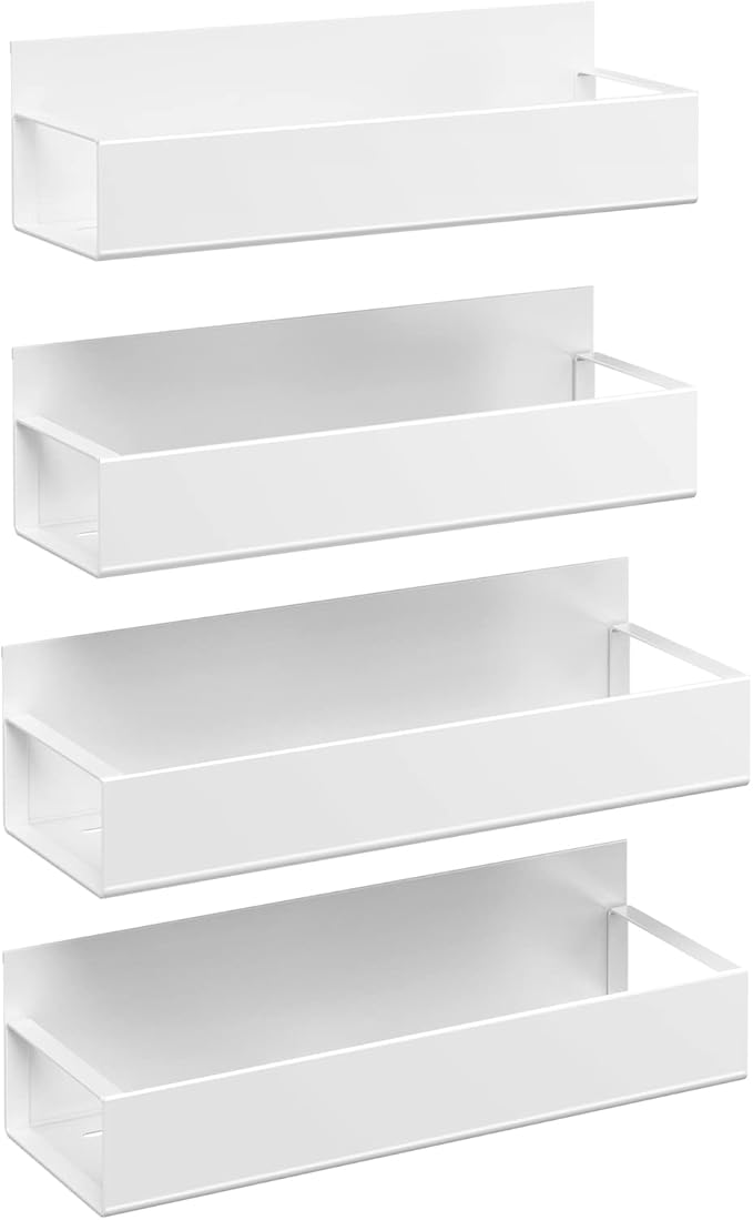4 Pack Moveable Fridge Magnetic Spice Racks,Metal White