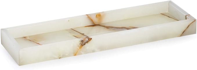 Bey-Berk Marble Bathroom Tray 14.25 x 3.75 x 4 (LxWxH) Polished Marble for Bath, Kitchen and Bedroom, Stone Vanity for Organization and Display, Handcrafted - Green Onyx