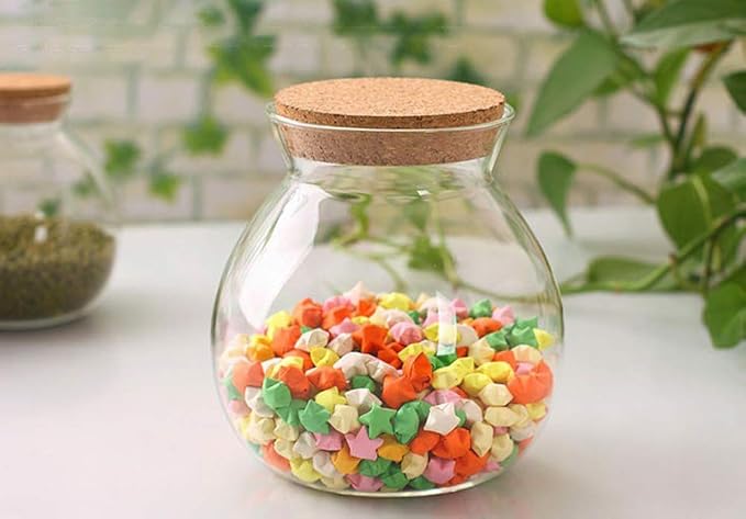 500ml/17oz Round Clear Glass Jar Food Wood Storage Jar Containers With Wood Cork Stopper Kitchen Snack Sealed Can for Tea Coffee Beans Candy Nuts Dry Flower