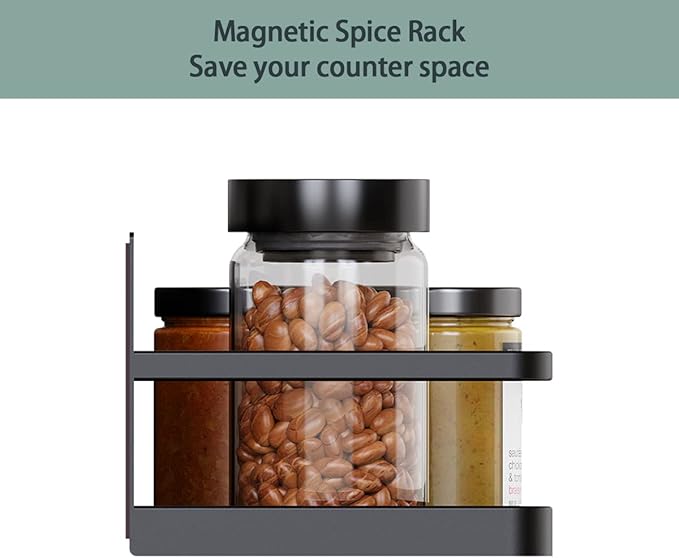 Magnetic Spice Rack Organizer Single Tier Refrigerator Spice Storage Shelf, kitchen organization, Easy to Install the Side of Refrigerator Can Hold spices,Jar of Olive Oil, Pepper, Small Things