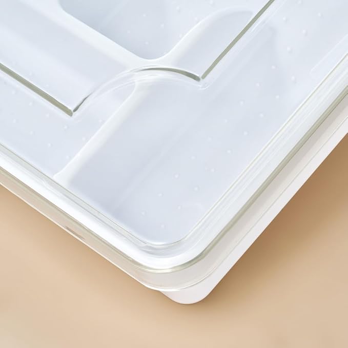 Silverware Organizer With Lid, Utensil Drawer Organizer. Removable Lid, 5 Slots Total Caddy for Flatware Cutlery Knives, Forks, Spoons.White