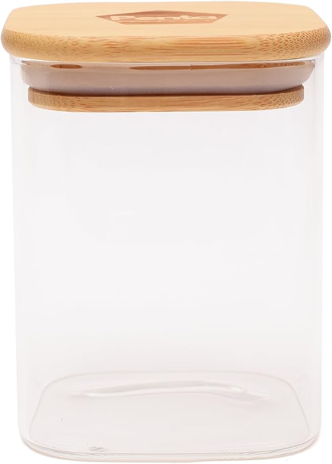 Glass Food Storage Jars Set of 4, (Square) Glass Storage Containers with Bamboo Lid Airtight For Serving Tea, Coffee, Flour, Sugar, Candy, Cookie, Spice and More