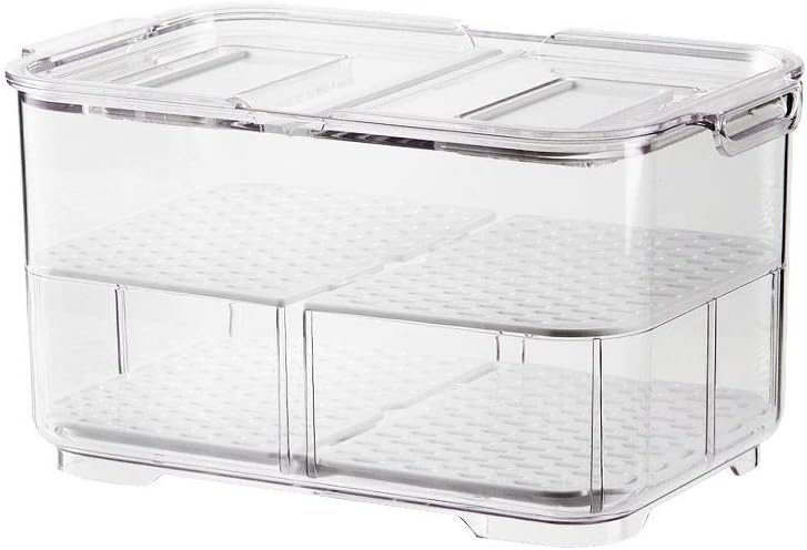 SANNO Refrigerator Food Storage Containers Stay Fresh,Food Storage Container Bin Stackable Refrigerator Freezer Organizer Fresh Keeper Drawers with Vented Lids and Removable Drain Tray