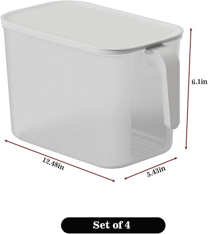 MineDecor 4 Pack Plastic Storage Containers Square Food Storage Organizer Stackable Refrigerator Organizer Handle Kitchen Containers with Lids for Fruits Vegetables Meat Egg