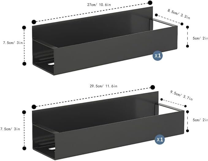 2 Pack Magnetic Spice Storage Rack Organizer for Refrigerator and Oven, Moveable Magnetic Spice Organizer, Black Metal Strong Magnetic Shelf for Fridge and Microwave Oven